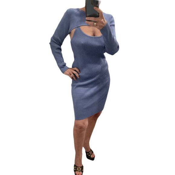 House Of Harlow 1960 Blue Knit Mini Dress 2 Pieces Set.Size XL - Picture 2 of 14
